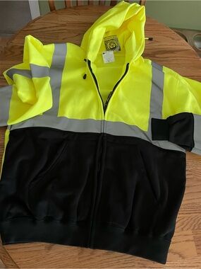 Occunomix High-Visibility Yellow & Black Reflective Zip Hoodie Size XL